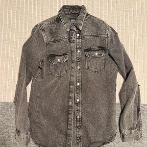 Zara Distressed Black Denim Over Shirt